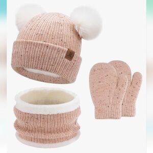 Toddler Kids Winter Hats Gloves Scarfs Beanie Mittens Neck Warmer for 6 12M PINK